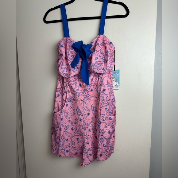 Unique Vintage X My Little Ponies Pink & Blue Bow Front Pinup Romper NWT M-L? - Picture 6 of 15